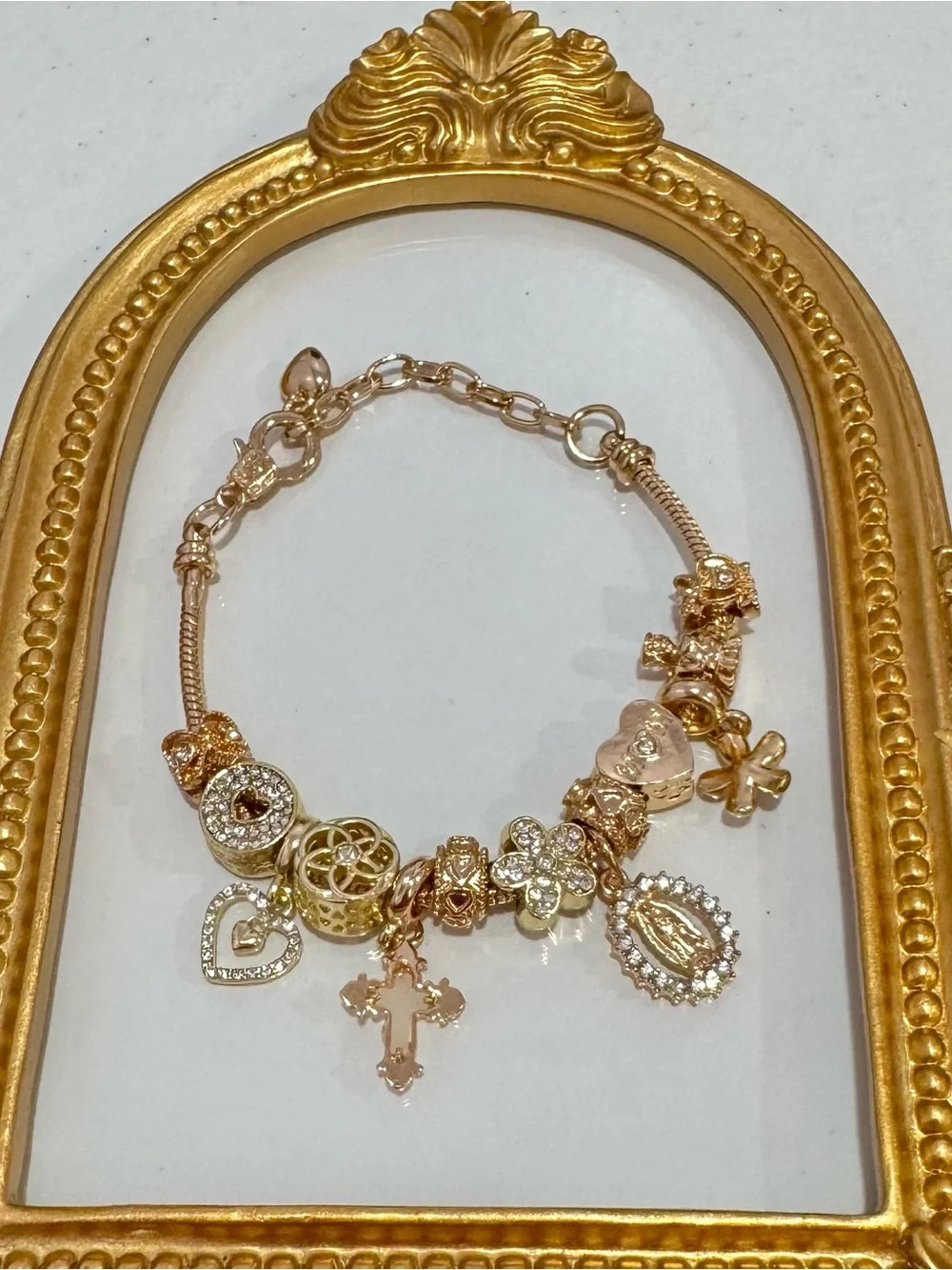New Gold Tones Charm Cross, Heart Bracelet